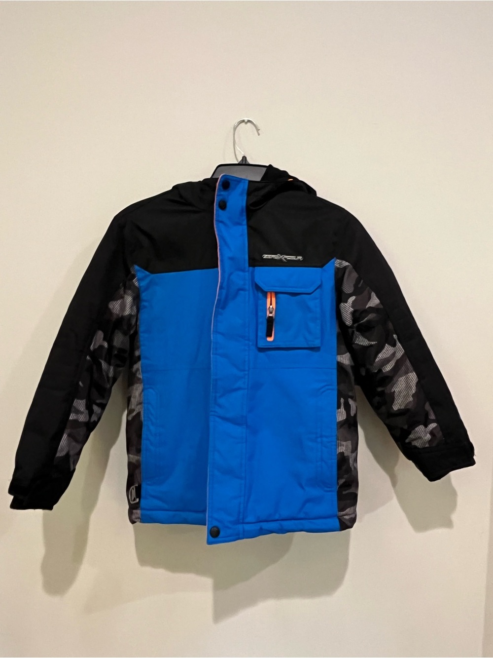 ZeroXposur Jacket Blue Black Camo Orange Insulated Winter Ski Snowboard Boys 7/8